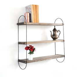 Hanah Home Wr041 Estantería Decorativa de Pared Madera de Abeto y Metal Color Nogal y Negro 60x55x15 cm